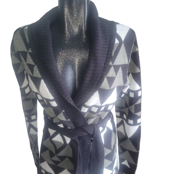 Suzy Shier Multi Colored Long Cardigan with Belt S - Picture 2 of 7